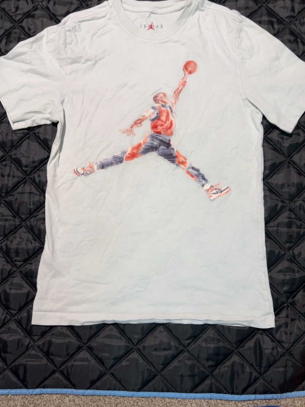 Jordan White Short-Sleeve T-Shirt with Red & Blue Jumpman Graphic